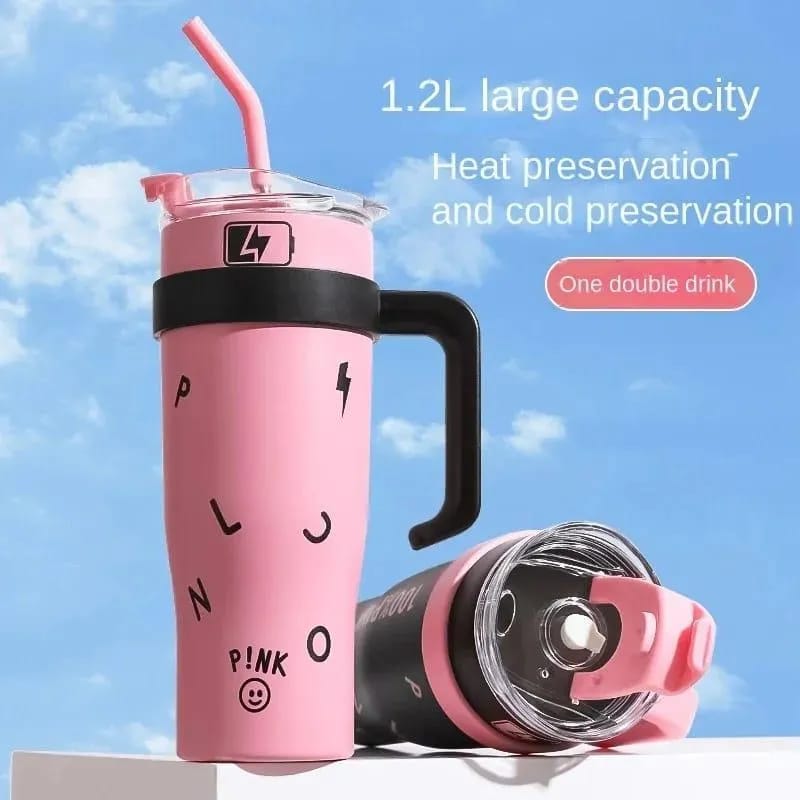 40 OZ Tumbler with Handle and Nozzle Straw Lid, Insulated Reusable Stainless Steel Travel Mug Keeps Drinks Cold up to 34 Hours